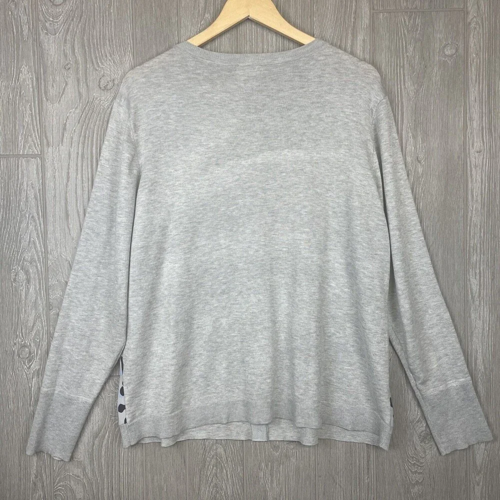 Chicos Cardigan Sweater Womens 3 XL Grey Blue Leopard‎ Animal Office Bold Fun
